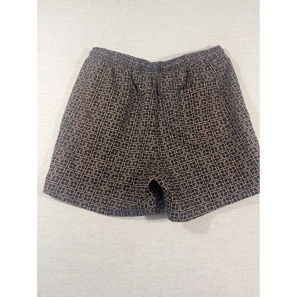 SHEIN Swim Trunks Men M Black Good Geometric Lattice Drawstring Shorts 0281